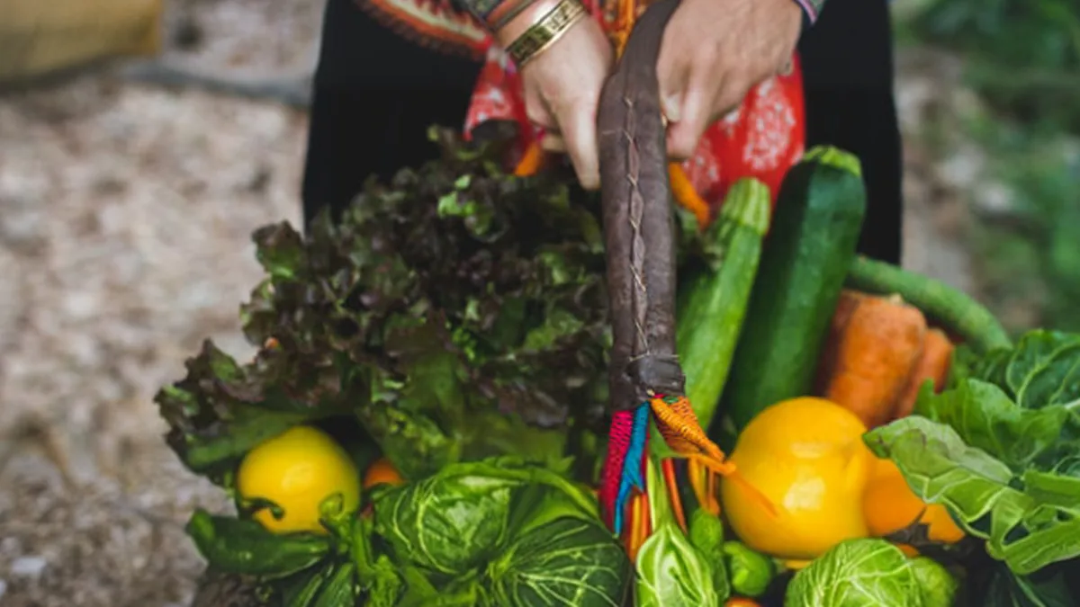 Fresh organic vegetables on a wooden cutting board